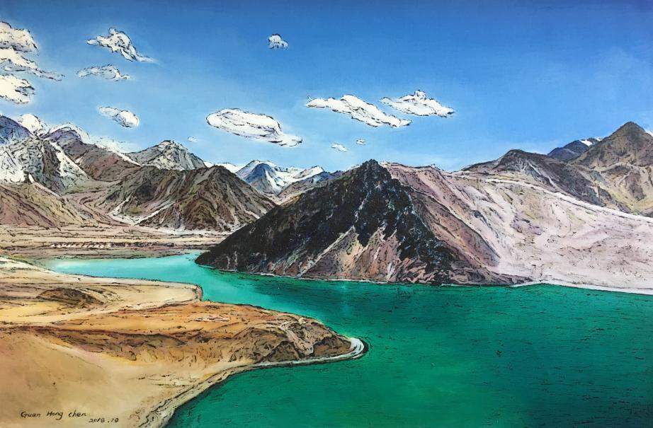 新疆风景水粉画图片